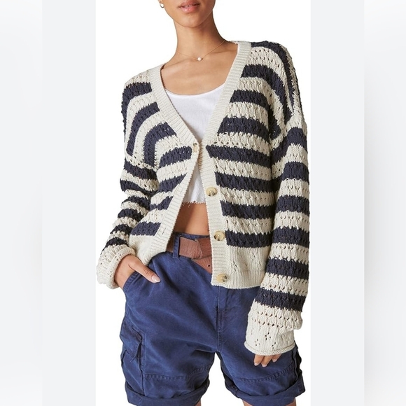 Lucky Brand Sweaters - Lucky Brand Striped Slouchy Knit Cardigan XXL Long Sleeve Button Front Sweater